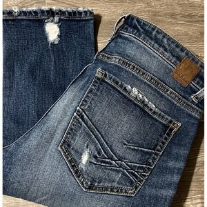 BKE Women's Stella Mid Rise Distressed Straight Stretch Jeans SZ 28 (30x29)